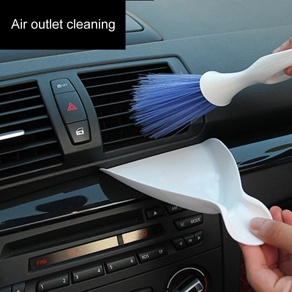 1Set Brush Dustpan For Car Cleaning Detailing Brush Dashboard Air Outlet Wheel Blue Angel Brush Car Body Seat Gap Cleaning Tools