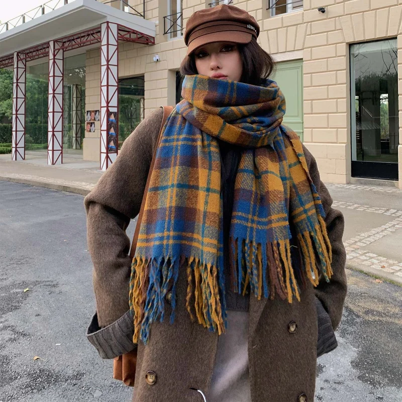 New Plaid Fashion Soft elegant Women\'s Scarf Winter Windproof Thickened Shawl All-Match Keep Warm Scarf Double-Sided Long Scarf