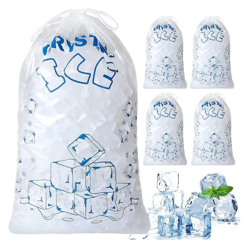 HOT-For Ice Bags 8 Lb Heavy-Duty Reusable For Ice Cube Bags, 50 Count For Ice Machine, Includes Drawstring, Portable Storage