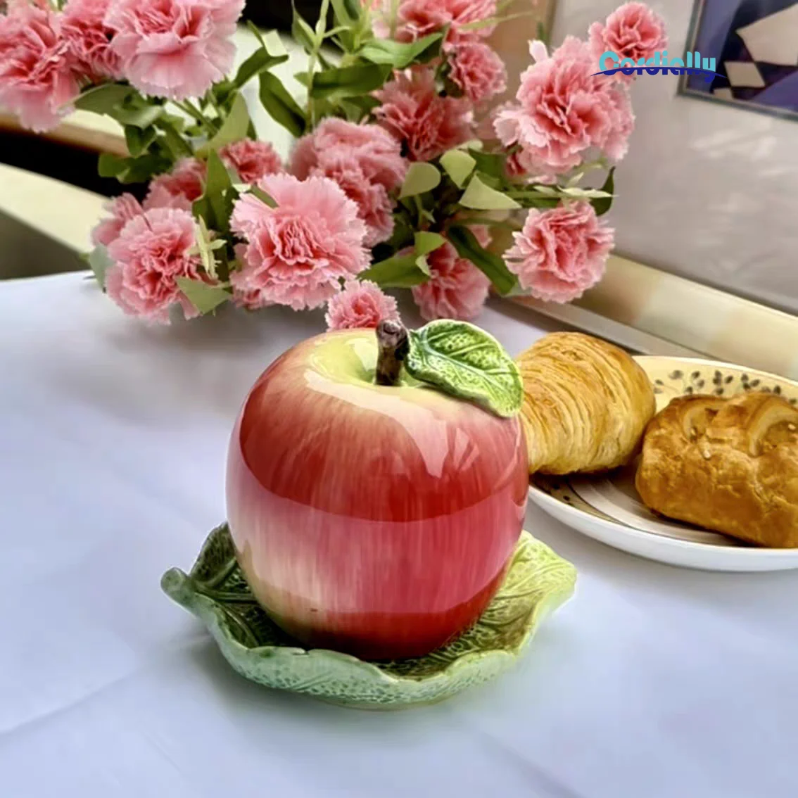Ceramic Apple Toothpick Box Household Dental Floss Storage Jar Dining Table Ornament Home Kitchen Decor