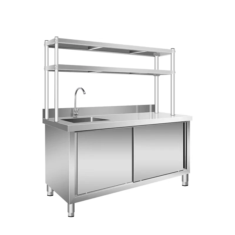 

Commercial Kitchen 201 Stainless Steel Customized Sink Cabinet Single Double Triple Bowls Sink With Upper Shelf