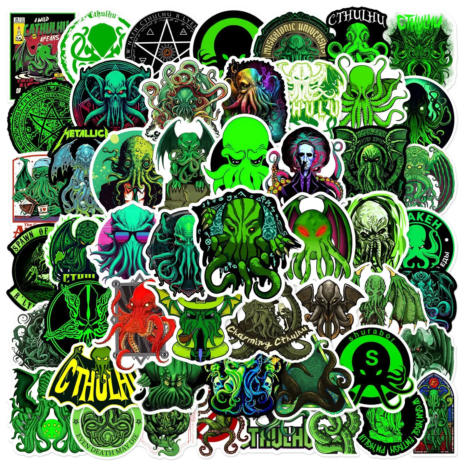 50pcs Punk Norse Mythology Green Cthulhu Series Graffiti Stickers Suitable for Helmets Desktop Wall Decoration DIY Sticker Pack