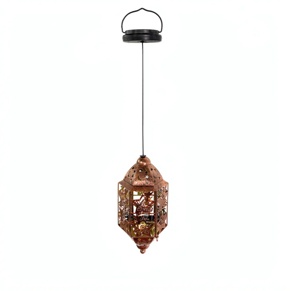 Metal Hollow Solar Hanging Light Outdoor Garden Decorative Lamp Creative Moroccan Style Patio Landscape Illumination