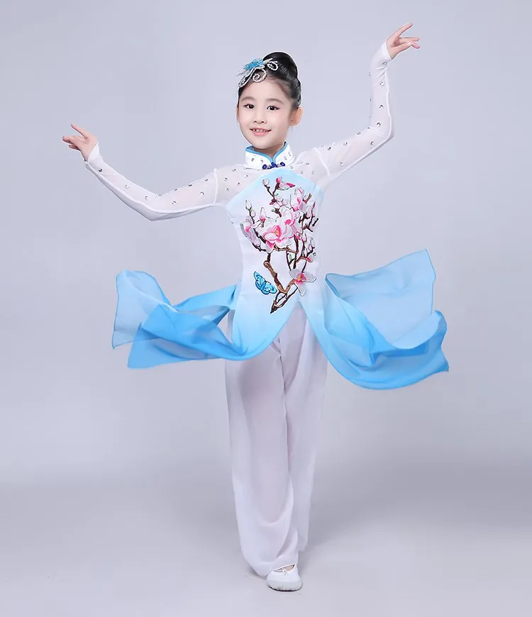 Chinese Kostuum Hanfu Nieuwe Kinderen Klassieke Podium Kostuums Paraplu Dans Etnische Meisjes Yangko Kleding Fan Dance