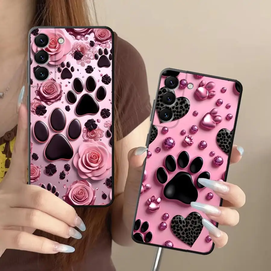 Pink Pet Paw Print Pattern Phone Cover Case for Samsung Galaxy A73 A51 A25 A16 A57 A15 A37 A06 A05 A23 A41 A36 A70 A50 A53 A12 view 3