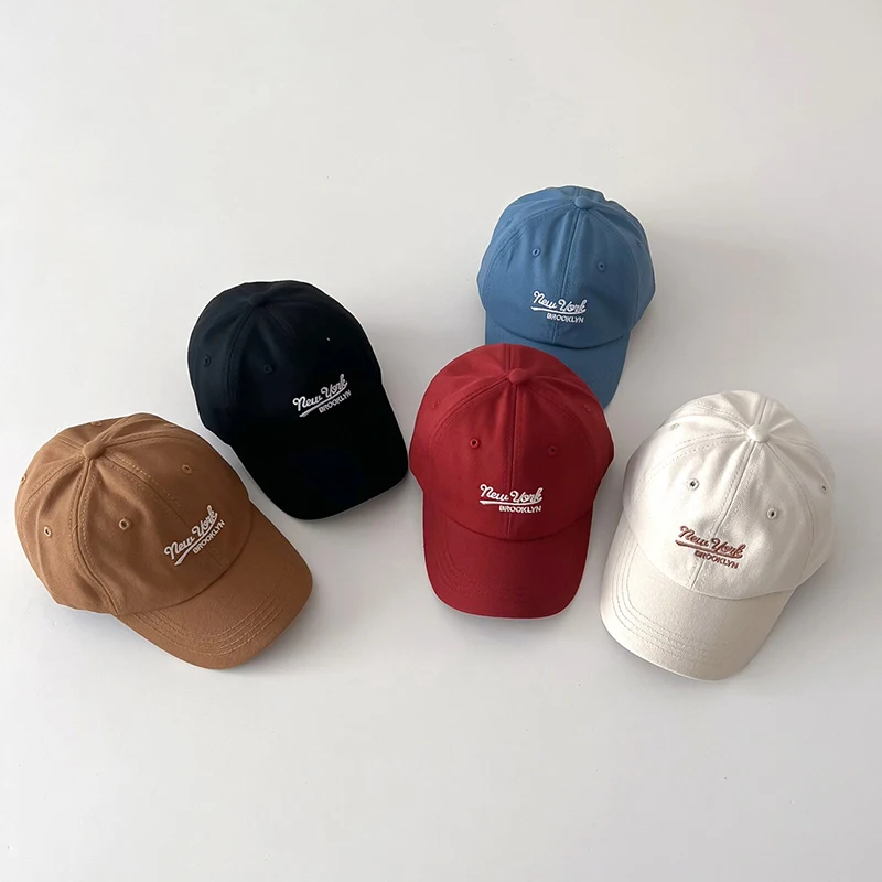 Embroidery Letter Kids Baseball Hat Solid Cotton Children Duck Tongue Hats 2-6Year Boys Girls Outdoor Sun Visors Baby Peaked Cap