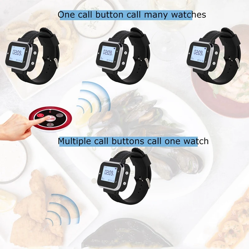 Y17A 5 Call Button 1 Wrist Watch Pager Restaurant Wireless Calling System Transmitter Paging Cafe Waiter Service Buzzer
