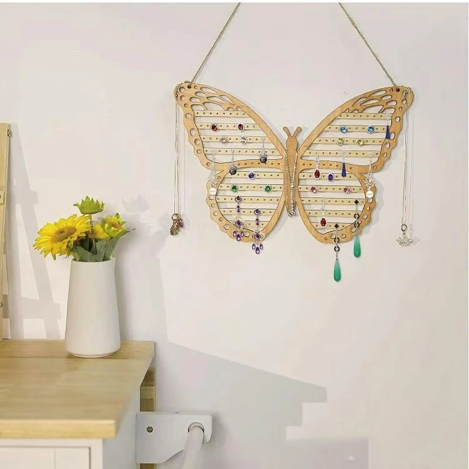 

Hanging Earring Organizer Butterfly Design Wall Mount Decorative Dangle Earrings Wooden Display for Selling for Women Gift