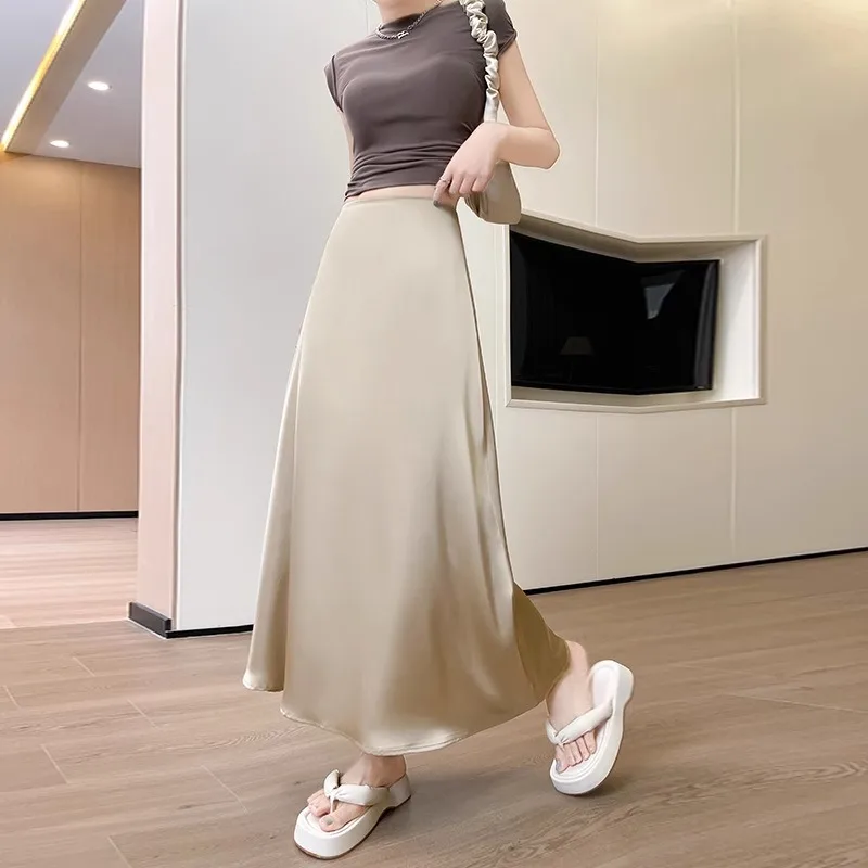 

Women's Summer Satin Mermaid Dress2025New Style National Style SlimmingaHigh Waist Mid-Length New Chinese Style Skirt