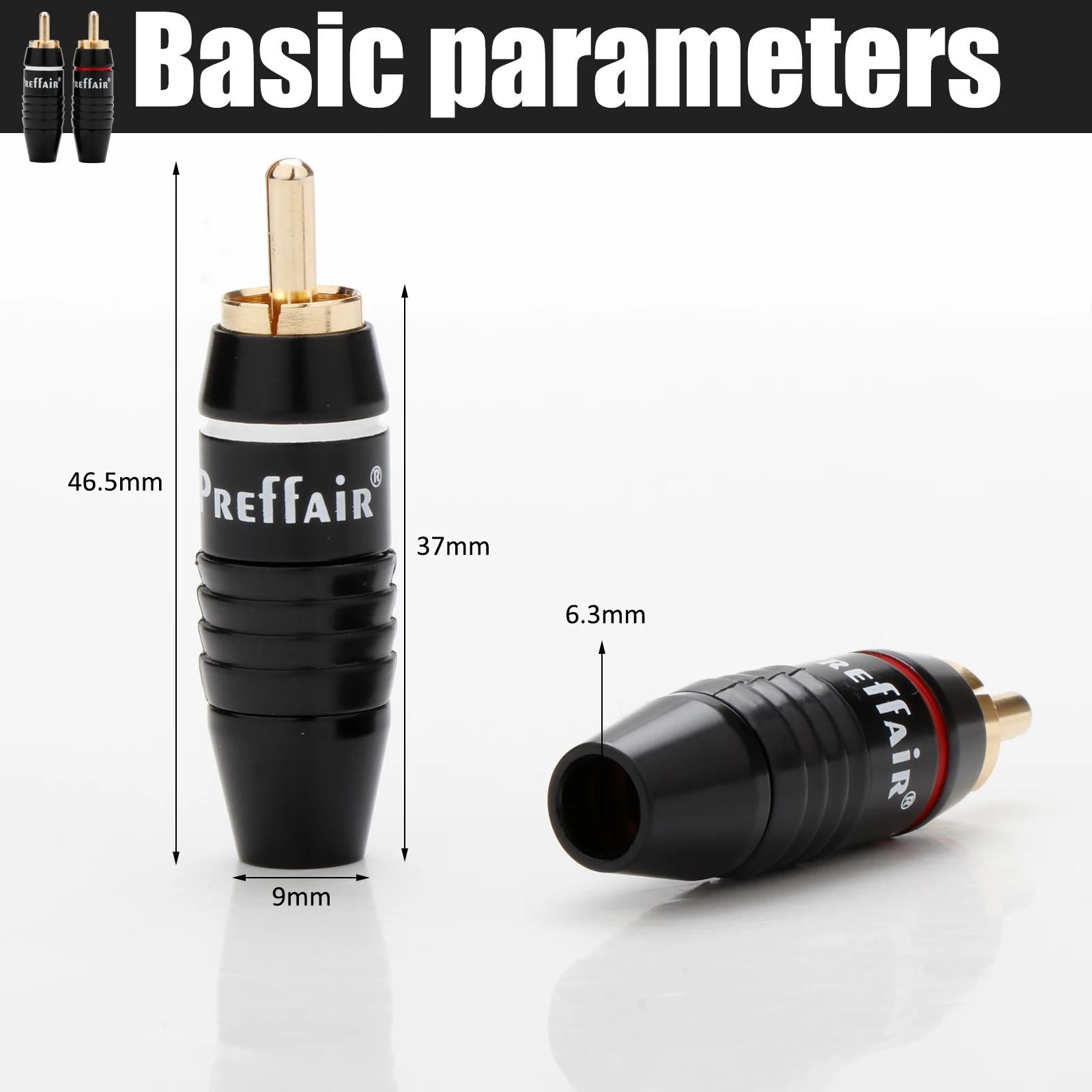 Preffair ขั้วต่อ RCA ชุบทอง4ชิ้นปลั๊ก RCA ตัวผู้ตัวเชื่อมต่อ RCA แบบบัดกรีเหมาะสำหรับสายออดิโอ6มม.