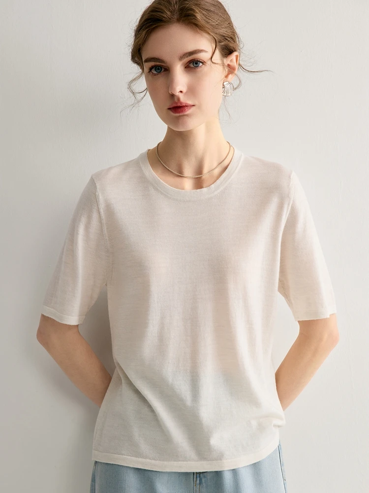 

Высококачественные женские футболки из 100% мериносовой шерсти, весенне-летняя женская трикотажная одежда, топы с короткими рукавами, тонкая блузка, женская джерси