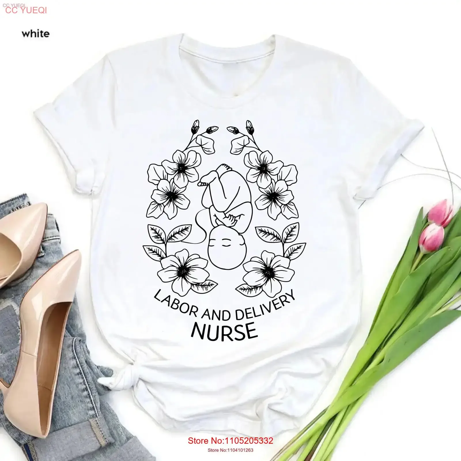 Floral Nurse T Shirt Labor and Delivery Flower Baby GifT Maternity Midwife For vintage Washed graphic designer clothes