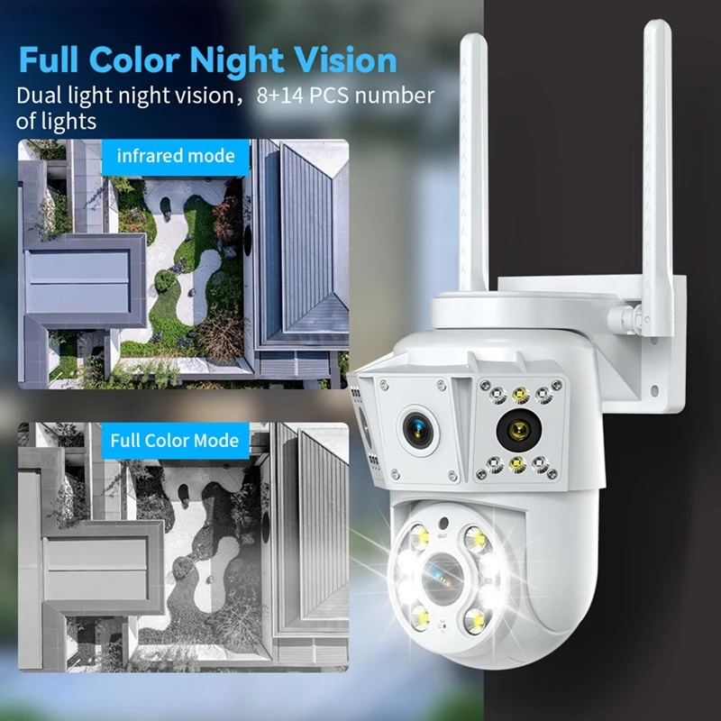Indoor/Outdoor Multi-Lens Binocular Wireless Surveillance Camera, Two-Way Intercom Version Night Vision Remote Monitor [To&On-e]