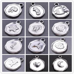 10pcs/Lot Wholesale Round Marine Animal Pendant Octopus Sea Turtle Stainless Steel Charms For Jewelry Making Supplies Breloques