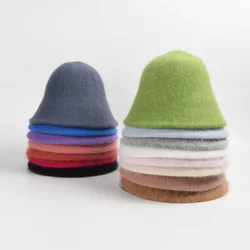 Multicolor Simple And Versatile Warm Hat Women's Autumn And Winter New Rabbit Fur Knitted Bucket Hat Fashion Sunshade Hat