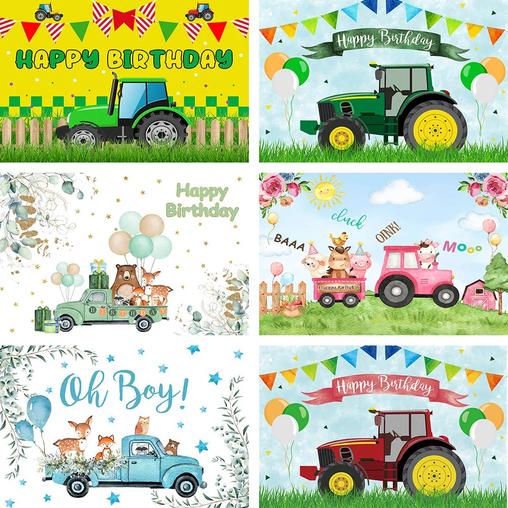 Avezano Junge Geburtstag Fotografie Hintergrund Baby Dusche Grünland Lkw Tiere Partei Banner Kulissen Foto Studio Photozone