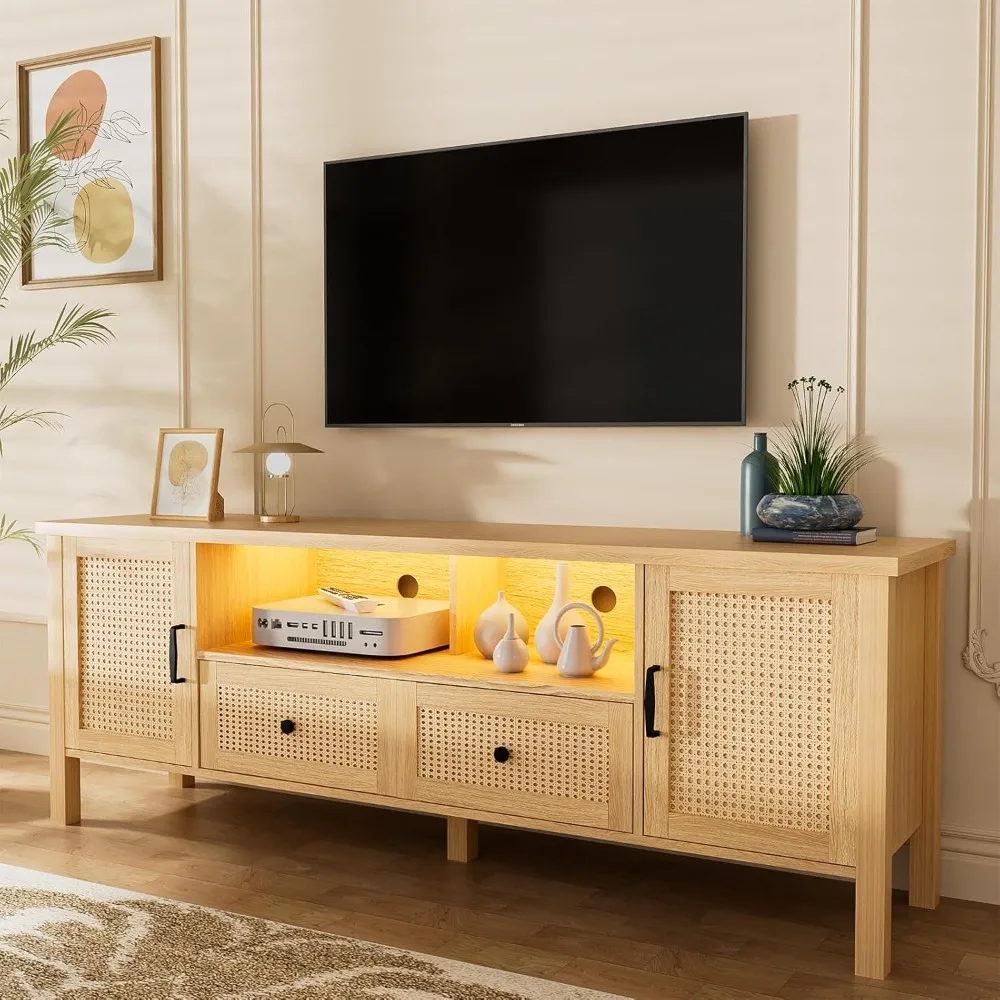

LED TV Stand for 75" TVs - 66" Entertainment Center with 2 Cabinets & Drawers, Adjustable Shelves for Living Room