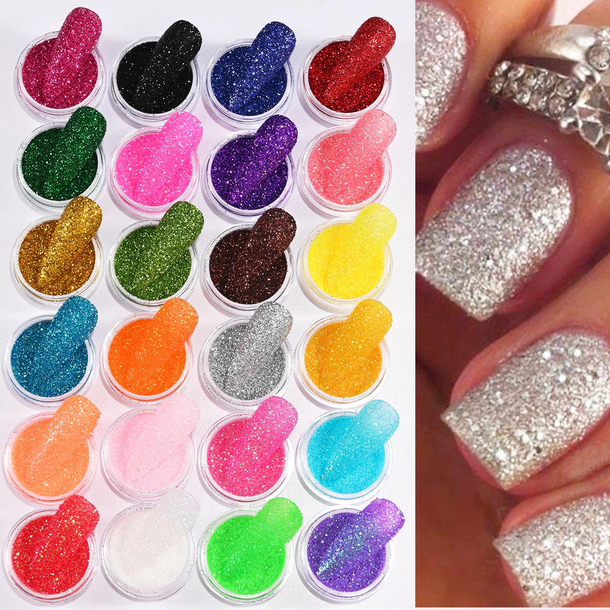 24 Potten Sprankelende Laser Glitter Suikerpoeder Set Kleurrijke Holografische Iriserende Glitter Nagelpoeder Sprankelende Pigmenten Manicure Stof