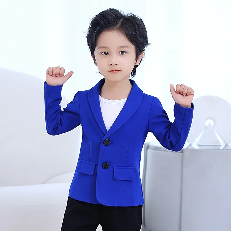 Boys Formal Blue Blazer Jacket Gentleman Kids Violin dance Show Performence White Jacket Children Wedding Birthday Party Jacket