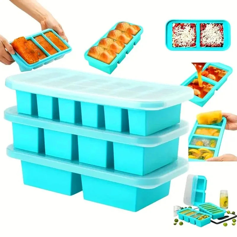 

2/4/6-piece Silicone Freezer Tray Mold with Lid, Storage Box Food Box, Storage Containers for Soup, Broth, Meal Prep, Ice Cubes