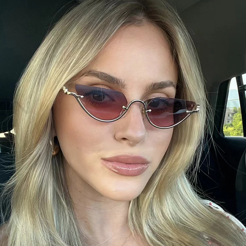 

Fashion Small Polygon Sunglasses Women's 2025 New Brand Metal Half Frame Sun Glasses Ladies Y2K Sexy Cat Eye Eyewear Shades