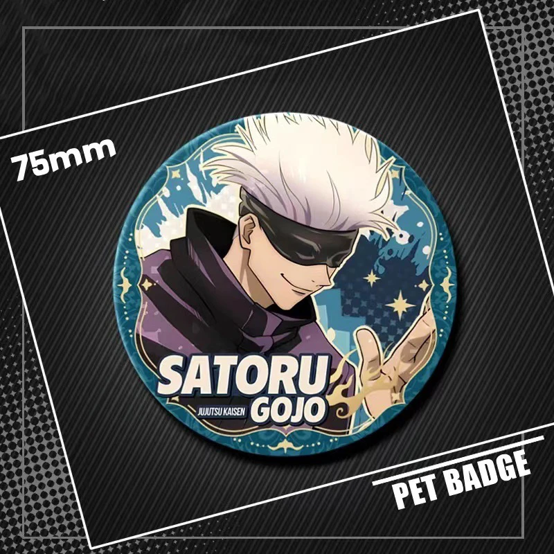 Insignia de Gojo Satoru Sensei para niños, disfraces láser de Anime, papelería reflectante, juguetes HD, disfraces de Cosplay Kawaii, utilería DIY para regalos, 75mm