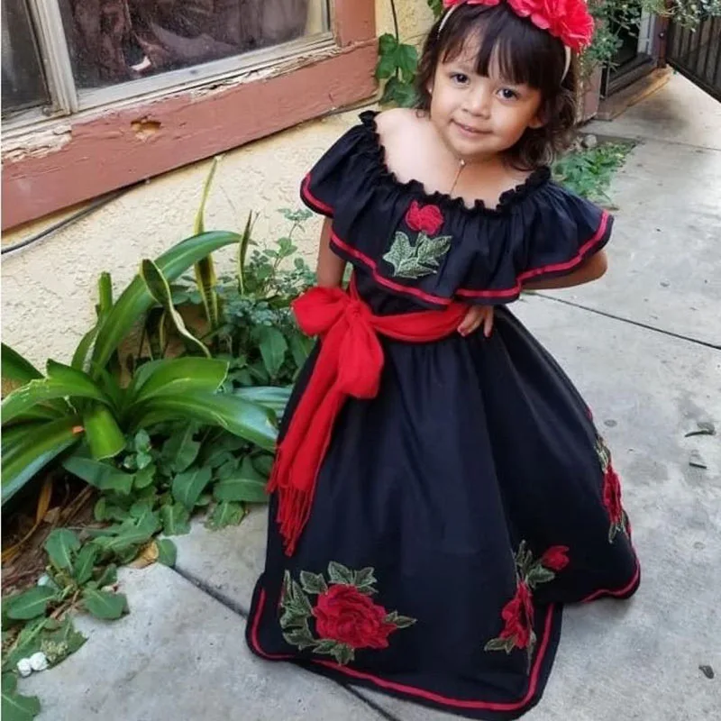 

Red Pageant Party Dresses Embroidery Lace Flower Girls Dresses Kids Prom Party Gowns for Wedding Guest Customized