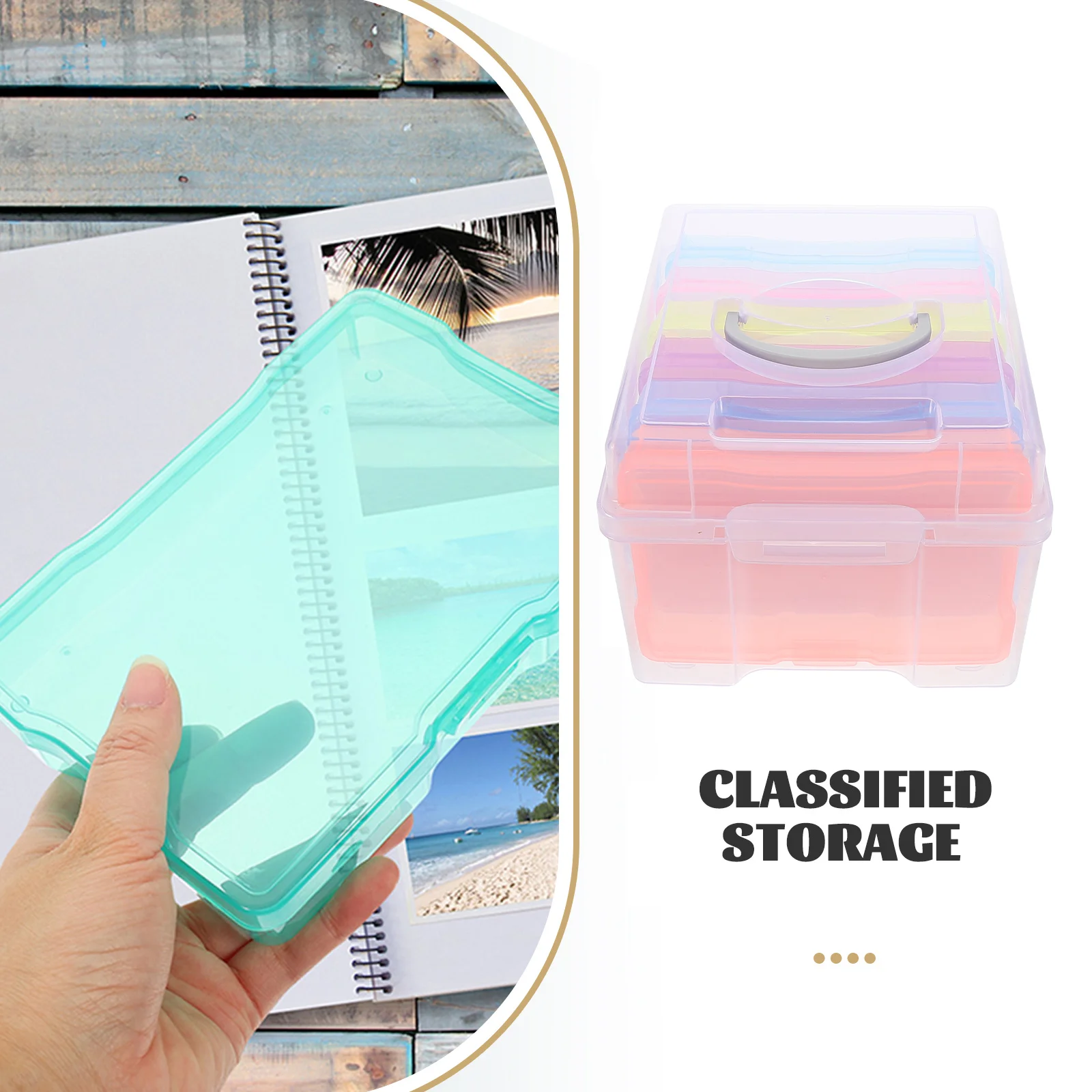 Caja de almacenamiento de fotos, contenedores artesanales, cajas organizadoras de tarjetas y fotos, plástico para el hogar