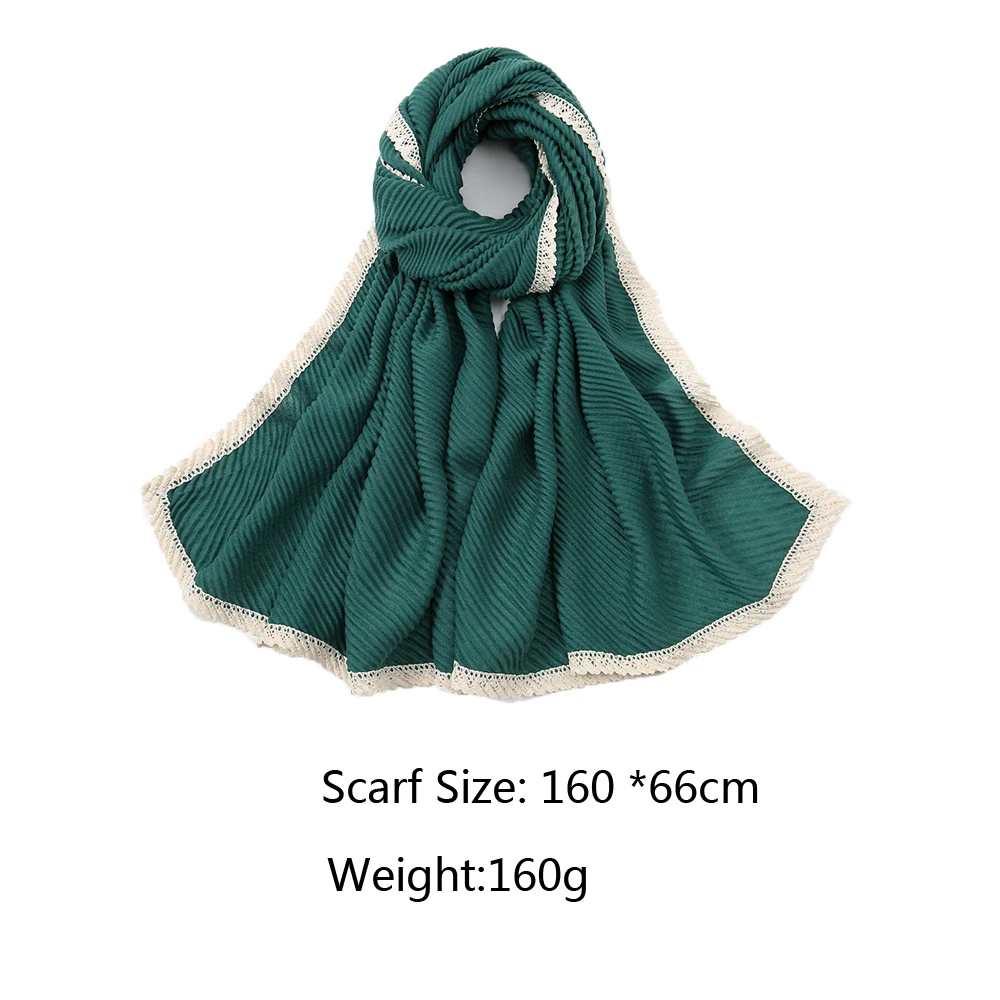 Hijab musulman froissé en coton uni pour femme, écharpe de tête en dentelle ronde, couverture complète, châles, bandeau de sauna, 2024