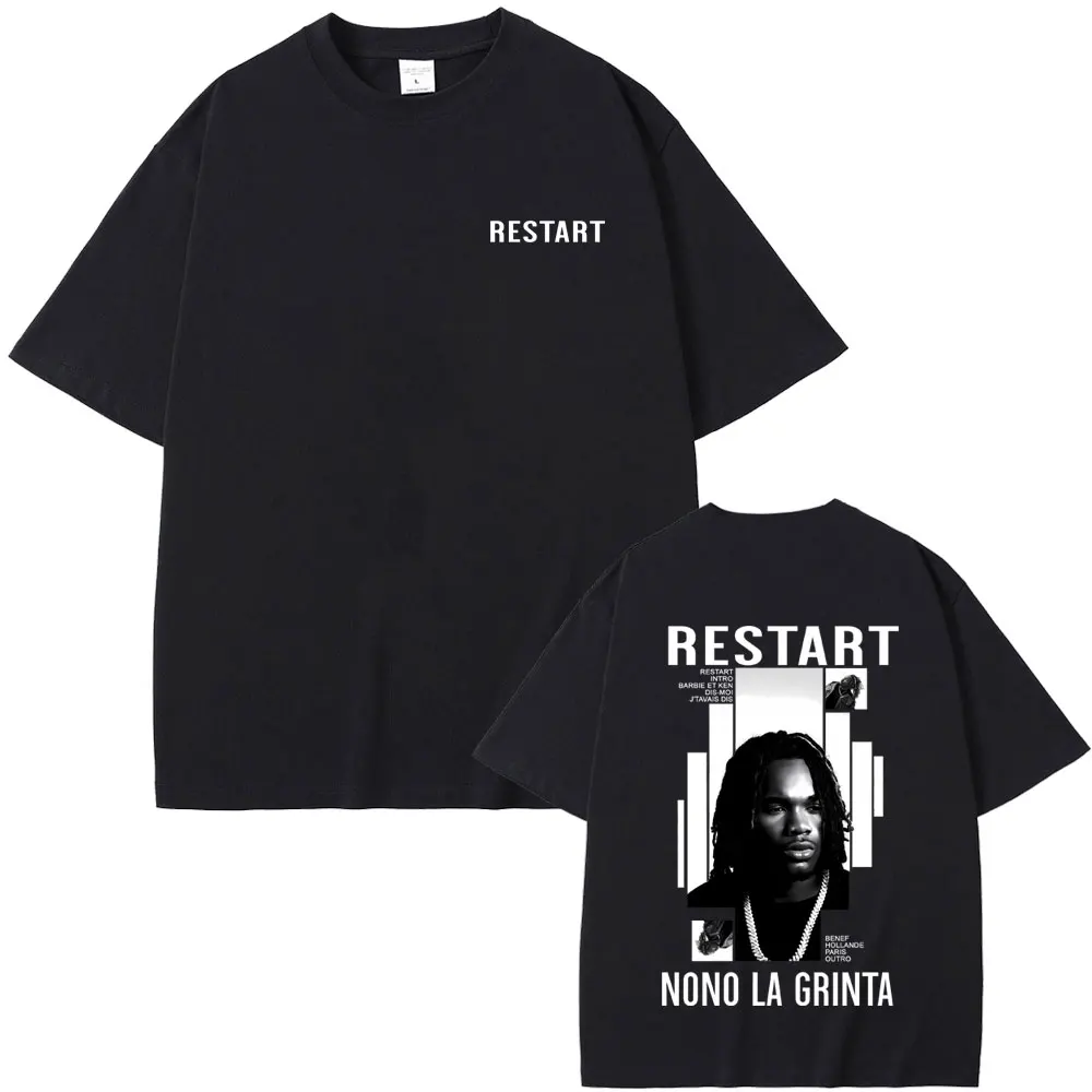 

Rapper Nono La Grinta RESTART Album Graphic T-shirt Men Hip Hop Fashion Pop Music T-shirts Male Casual Cotton Vintage T Shirt