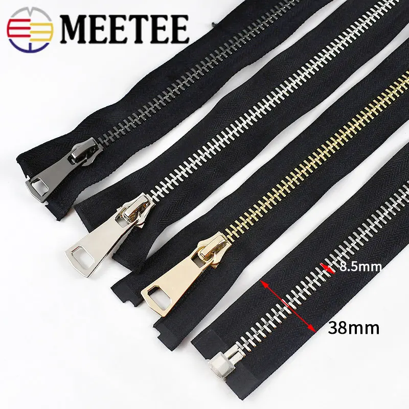 Meetee 1Pc 70/80/90/100cm 10# Open-End Metal Zippers For Jacket Garment Decor Zipper Repair Kit DIY Bags Sewing Accessories