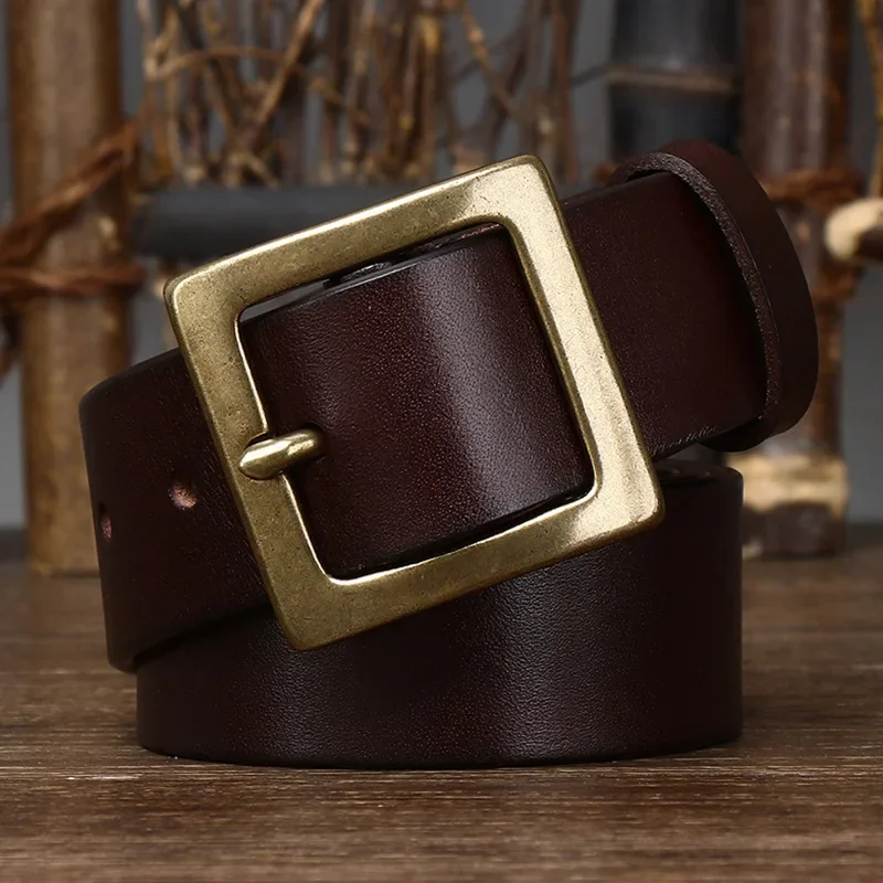 3.8CM Men High Quality Genuine Leather Belt Luxury Designer Brass Copper Buckle Belts Pure Cowskin Strap Male Jeans for Man