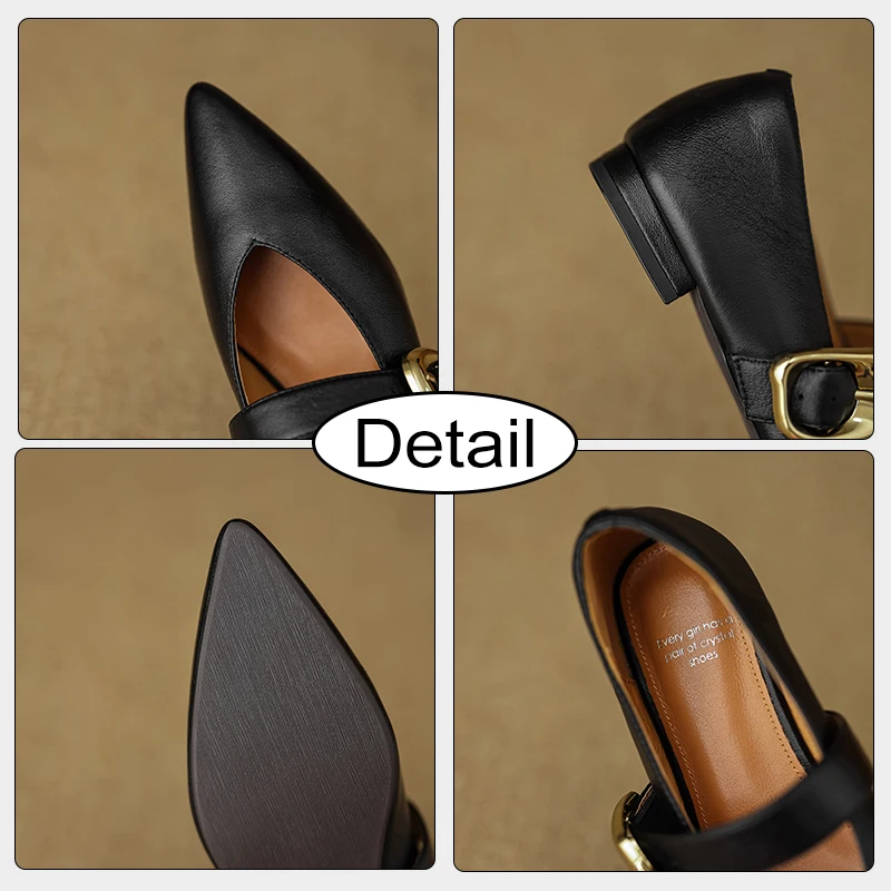 JOZHAMTA Size 33-40 Women Gold Flats Shoes Genuine Leather Buckle Strap Low Heels Shoes 2025 Spring Pointy Office Daily Dress