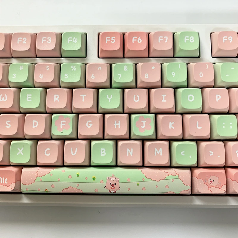 Imagem -04 - Cute Bear Theme Keycap Grupo Tampão de Teclado Rosa Anime para Menina Perfil Xda Presente de Teclado Mecânico 130key Pbt Personalizado