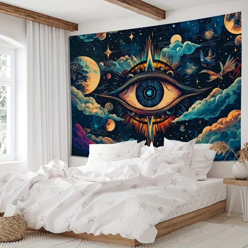 VIKAMA Blaue Augen-Wandteppich, Großer Trippy Riesenauge-Wandbehang, Psychedelische Boho-Wandkunst für Schlafzimmer, Festival, Hippie-Raumdekoration