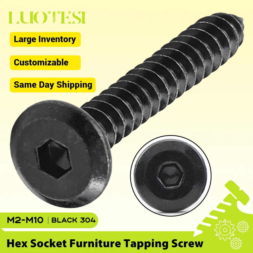 Flat Round Socket Head Self Tapping Screws Screws Black Plated M2 M3 M4 M5 M6 Hex Socket Cap Screws Bolt for Wood Furniture