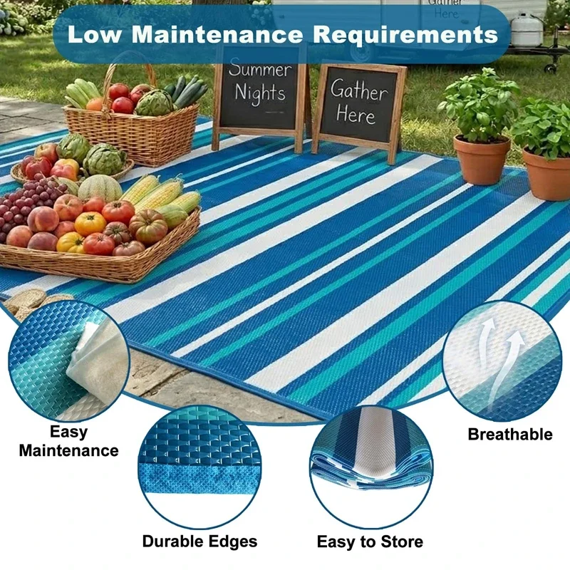 Outdoor Rug Camping Essentials Outdoor Plastic Straw Rug Blue White Waterproof Rv Essentials Outside Area Rug For Deck Garden