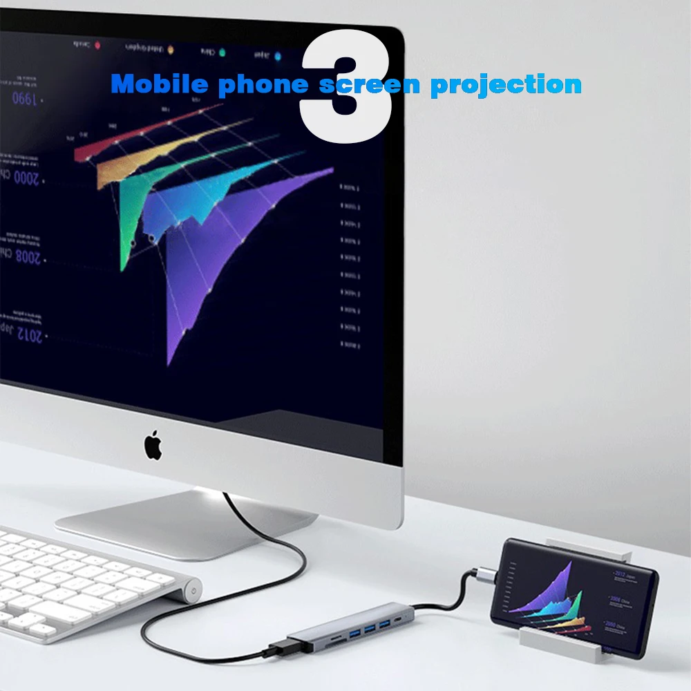 محول متعدد المنافذ من USB إلى HDMI ، فتحة قارئ TF SD ، محطة قفص الاتهام ، PD ، شحن W ، 4K ، USB ، كمبيوتر محمول