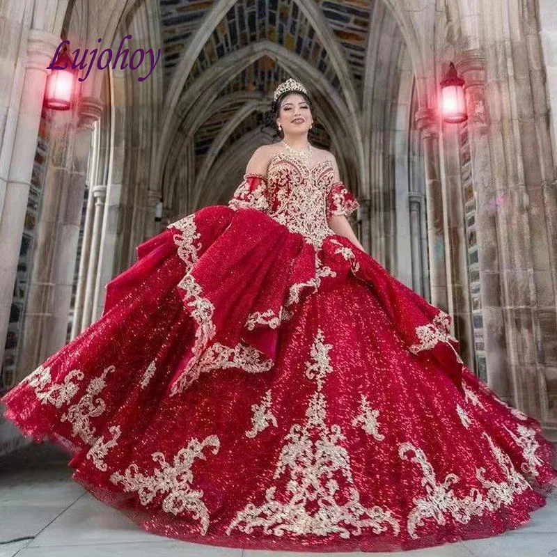 Luxury Red Lace Quinceanera Dresses Ball Gown Plus Size Masquerade Mexican 15 year old Sixteen Princess Sweet 16 Prom Dress