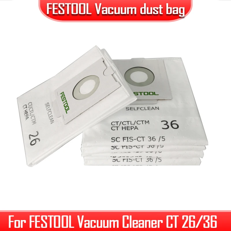 Original FESTOOL Vacuum Cleaner Replacement Accessories Fit CT 26 CT 36 Dust Extractor Reusable Cloth Dust Bucket Bag Disposable