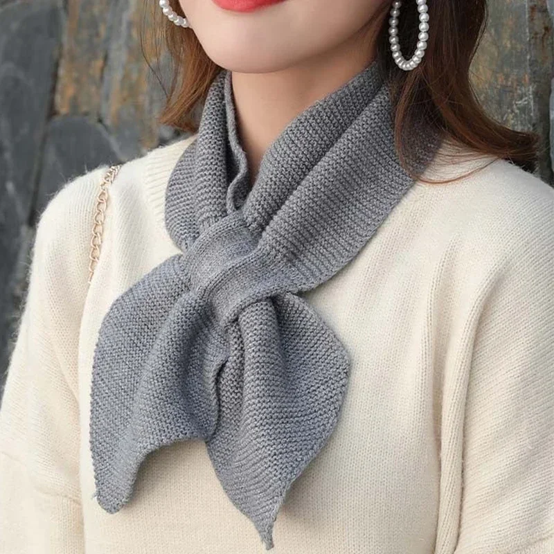 

Korean Women Bowknot Cross Elastic Knitted Ring Neck Scarves Fashion Female Autumn Winter Solid Color Soft Plush Wool Warm Scarf