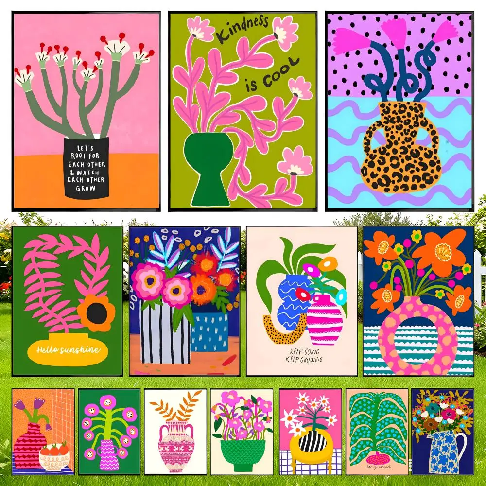 

Pink Flower Market Vase Floral Plant Cute Poster Easy to Install Self Adhesive HD Wall Decor Waterproof Tear Resistant Home Bedr