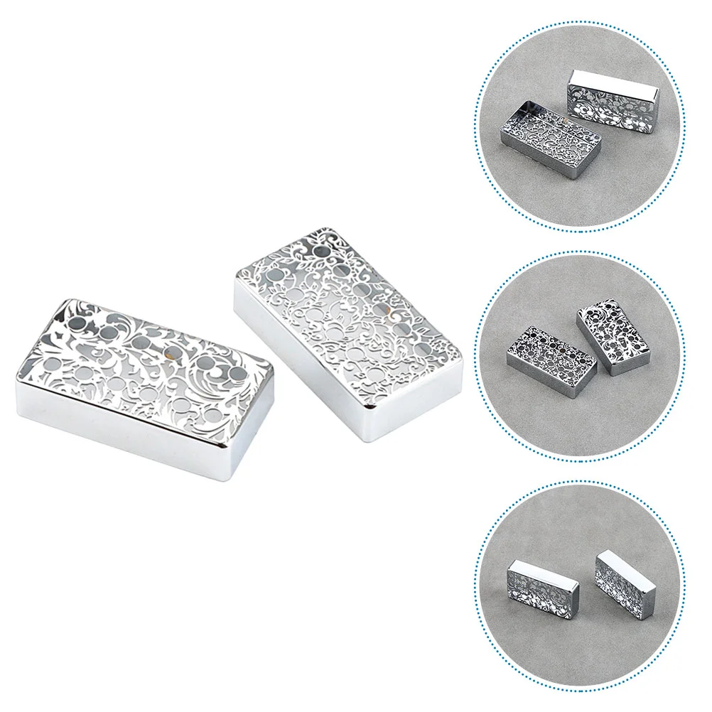 

2 Pcs Accessories Neck Guitar Pickup Cover Pattern Chrome Pack Gb613 Bass Covers Electric Metal Bridge Frames