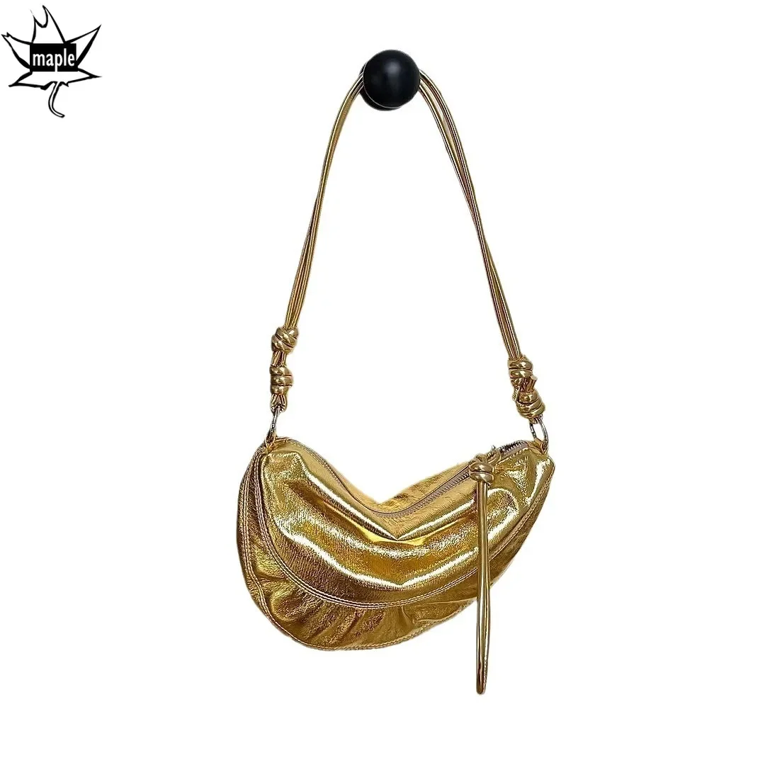 

Ins New Chic Half-moon Shape Women Crossbody Bag Silver Gold Color Genuine Cow Leather Female Shoulder Bag Rope Strap