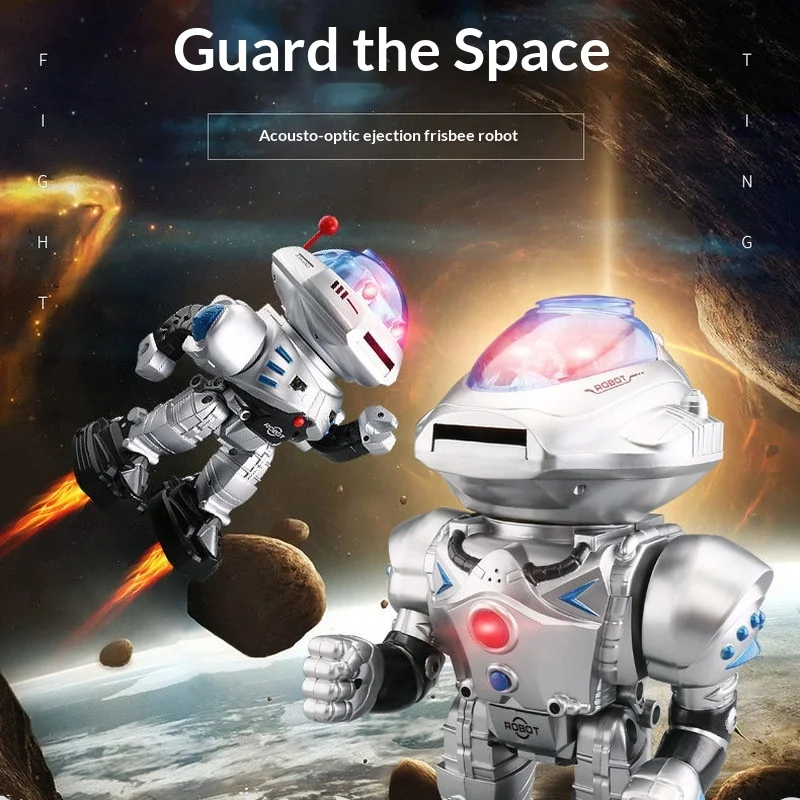 Remote Control Robot Nostalgic Kids Toy With Sound And Light Effects Flying Disc Space Themed Play For Children