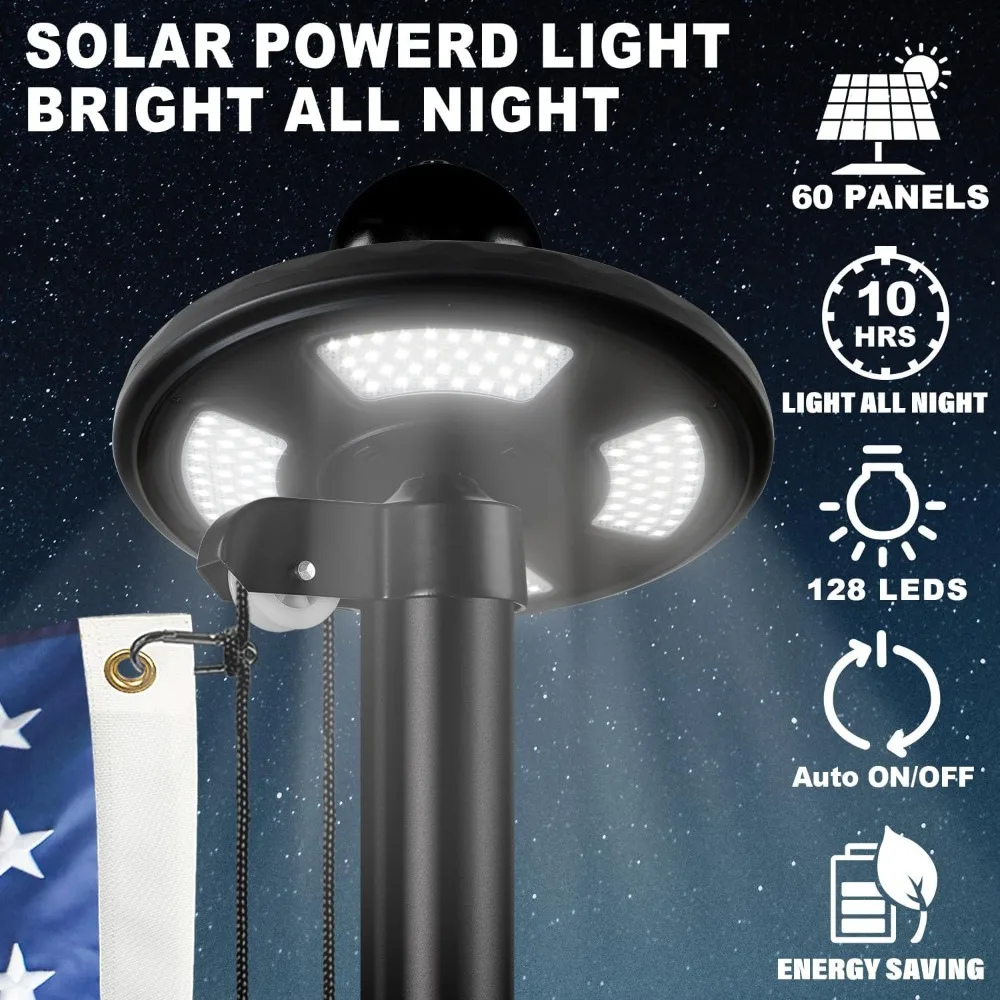 

25 FT Heavy Duty Aluminum Flagpole Kit with Solar Light, American Flag, Easy Install for Outdoor House