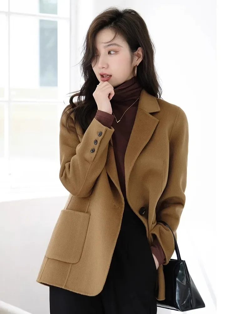 Insozkdg High-end Double-sided Cashmere Coat Women Short Blazer 2024 New Autumn Slim-fit Elegant Woolen Jacket Luxury Lady Tops