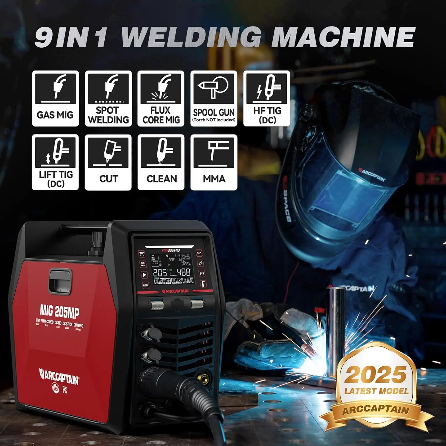 ARCCAPTAIN MIG205MP Multiprocess Welder IControl APP Portable MIG Welding Machine Spool