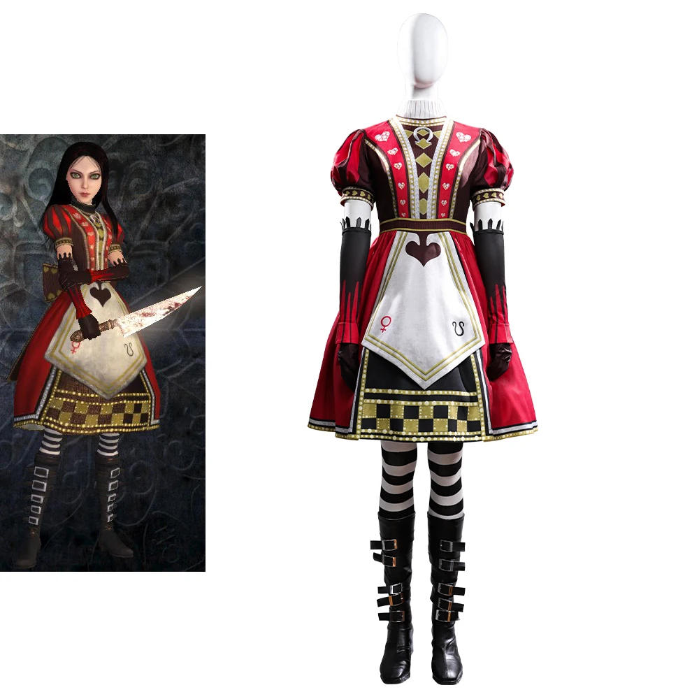 

Alice Cosplay Madness Returns Costume Women Fantasia Royal Poker Dress Uniform Suit Halloween Carnival Party Comic Con Gown