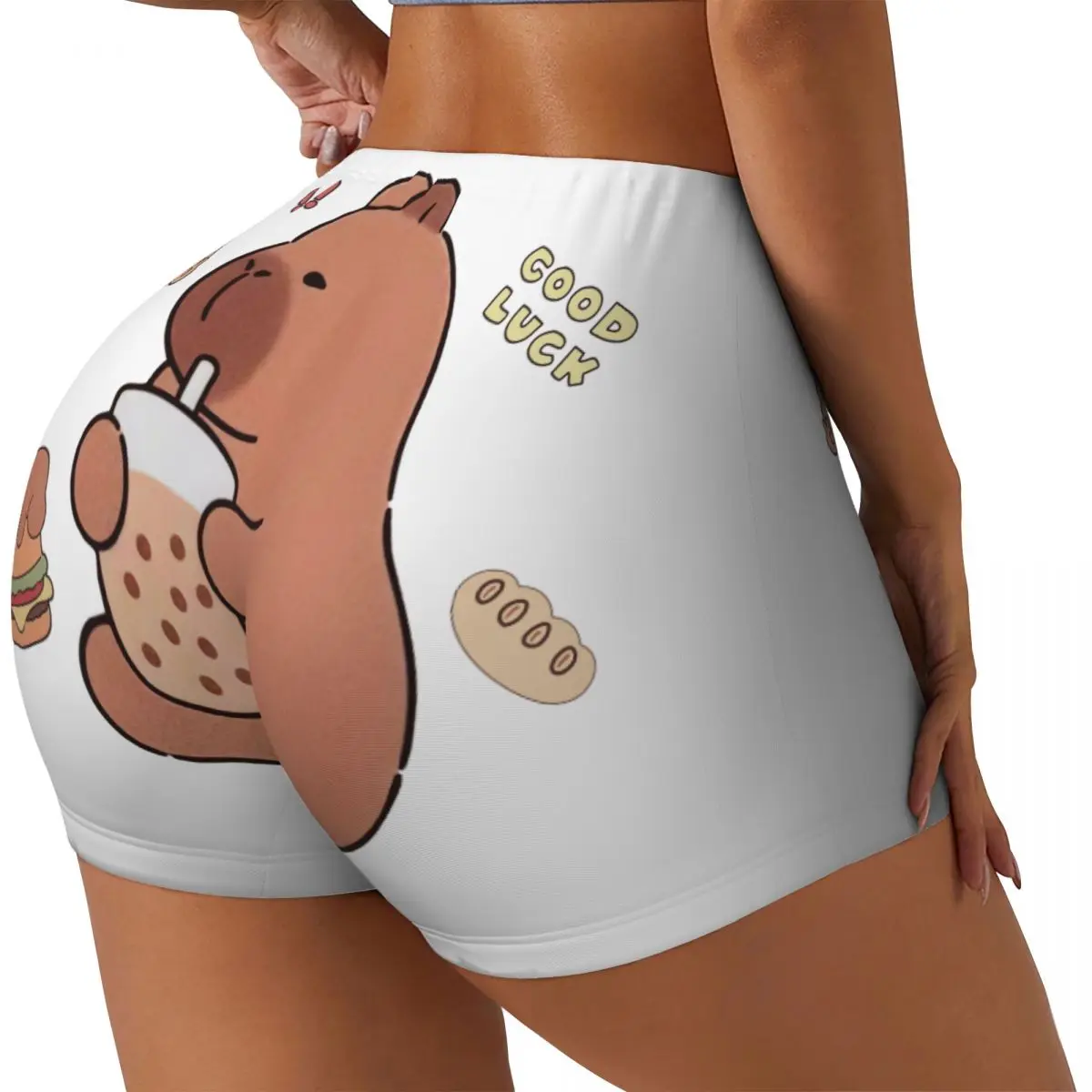 Custom Cartoon Animal Pets Capybara Workout Biker Running Shorts Women Gym Yoga Shorts